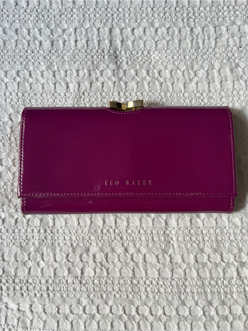 Ted Baker Glossy Magenta Patent Leather Wallet with Gold Clasp